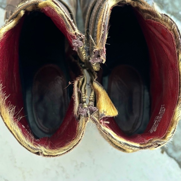 FREEBIRD 🤎 Belfast Distressed Brown All Leather Leopard Calf Hair Ankle Booties - Picture 10 of 16